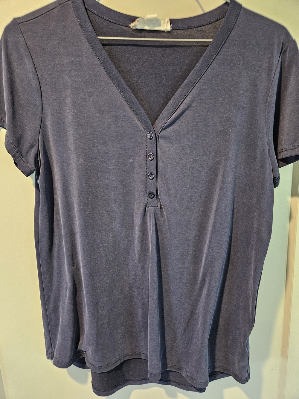 Pink Rose Navy Short-Sleeve V-Neck Button Front Tee